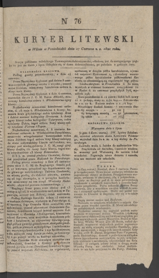 Kuryer Litewski. 1821, numer&nbsp;76