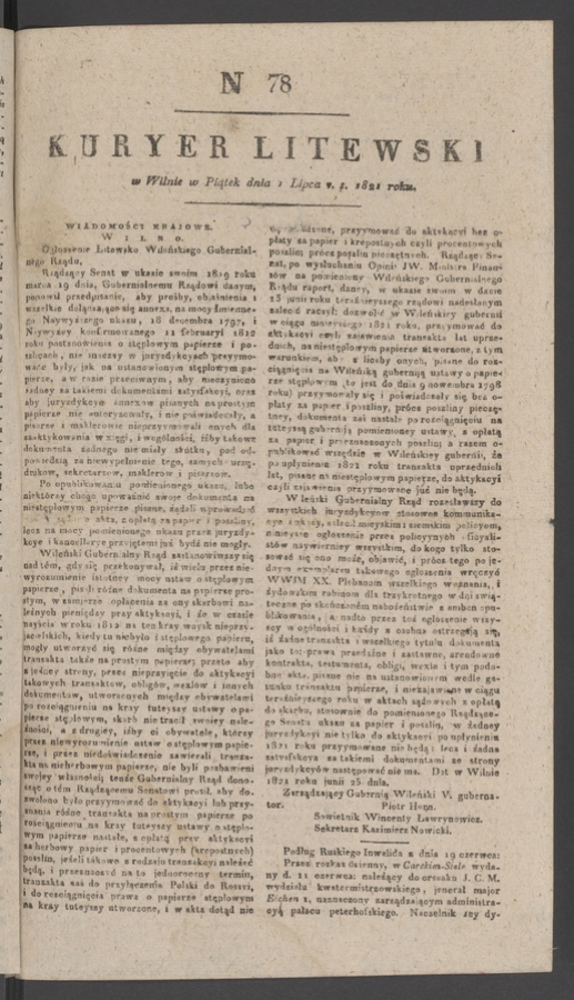 Kuryer Litewski. 1821, numer 78