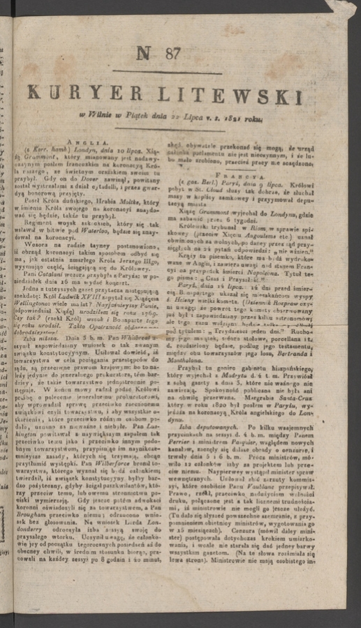 Kuryer Litewski. 1821, numer&nbsp;87