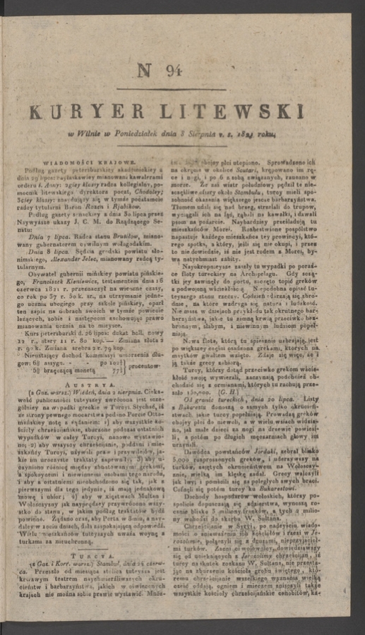 Kuryer Litewski. 1821, numer&nbsp;94