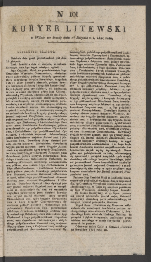 Kuryer Litewski. 1821, numer&nbsp;101