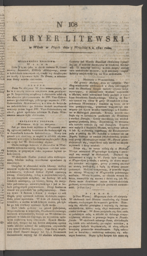Kuryer Litewski. 1821, numer&nbsp;108