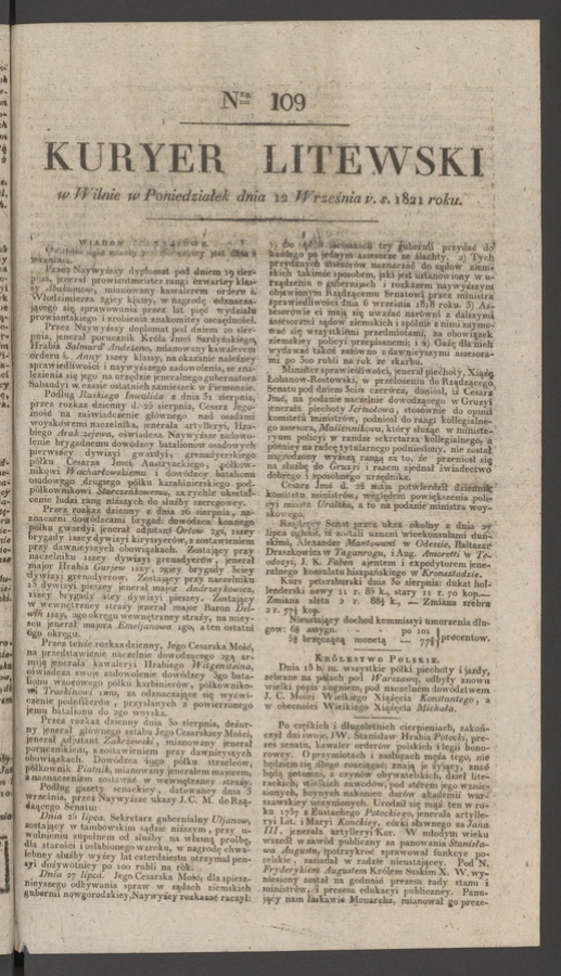 Kuryer Litewski. 1821, numer 109