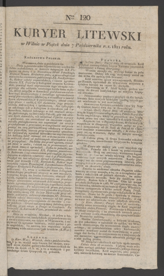 Kuryer Litewski. 1821, numer&nbsp;120