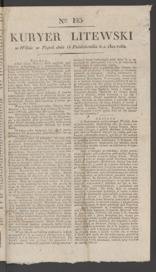 Kuryer Litewski. 1821, numer&nbsp;123