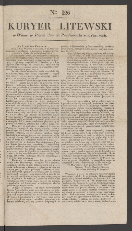 Kuryer Litewski. 1821, numer&nbsp;126