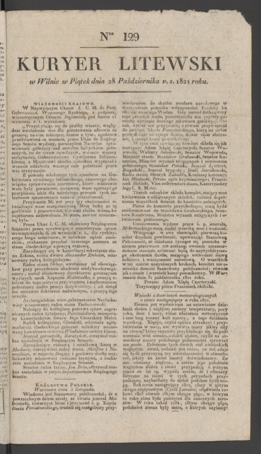Kuryer Litewski. 1821, numer&nbsp;129