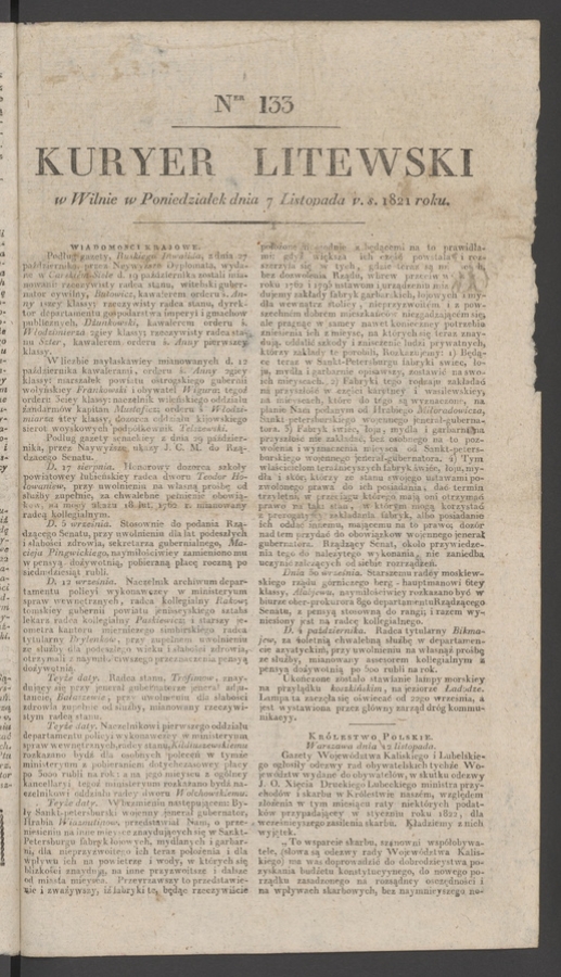 Kuryer Litewski. 1821, numer&nbsp;133
