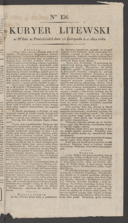 Kuryer Litewski. 1821, numer&nbsp;136