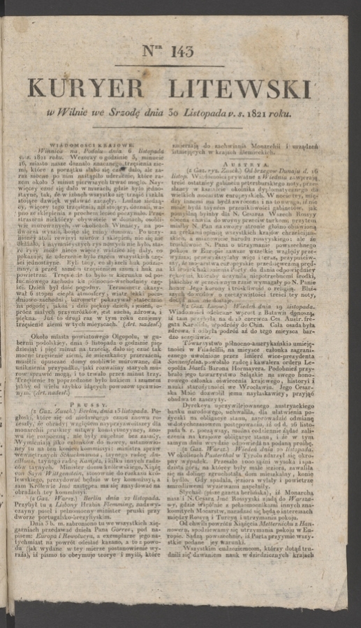 Kuryer Litewski. 1821, numer&nbsp;143