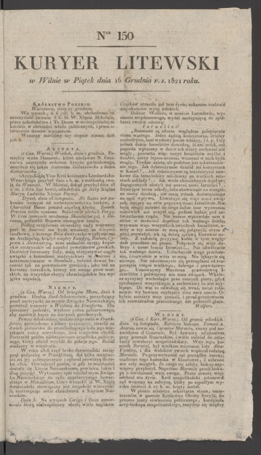 Kuryer Litewski. 1821, numer&nbsp;150