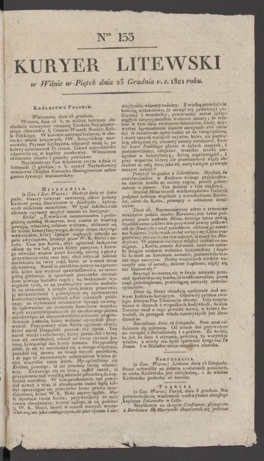 Kuryer Litewski. 1821, numer&nbsp;153