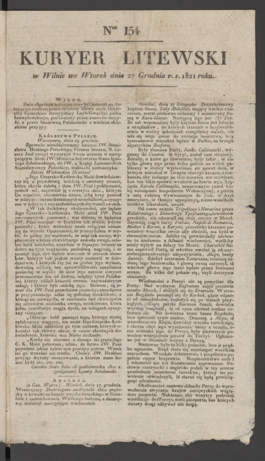 Kuryer Litewski. 1821, numer&nbsp;154