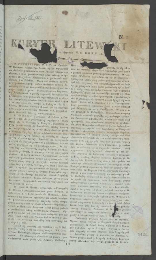 Kuryer Litewski. 1809, numero 1