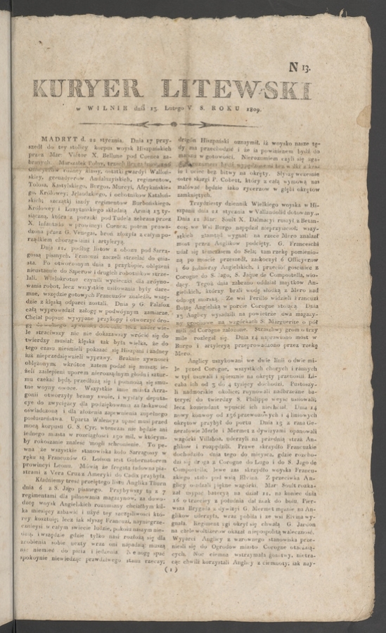 Kuryer Litewski. 1809, numero 13
