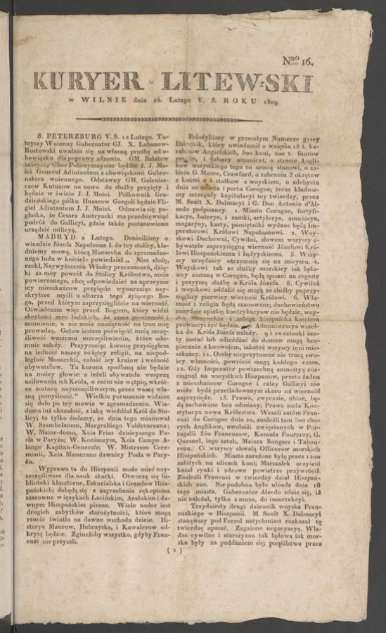 Kuryer Litewski. 1809, numero 16