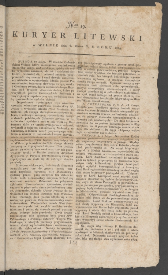 Kuryer Litewski. 1809, numero 19