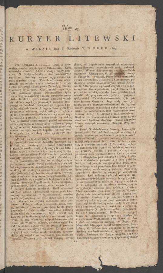 Kuryer Litewski. 1809, numero 27
