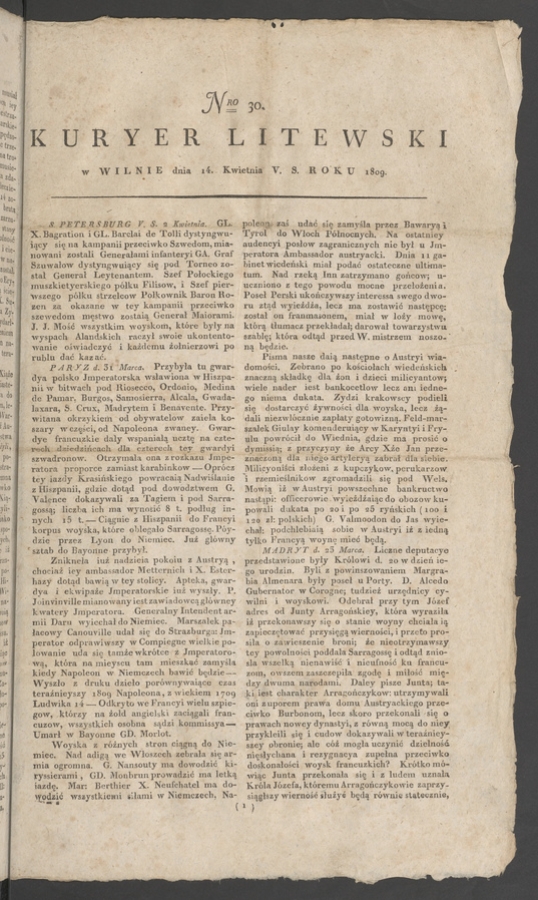 Kuryer Litewski. 1809, numero 30