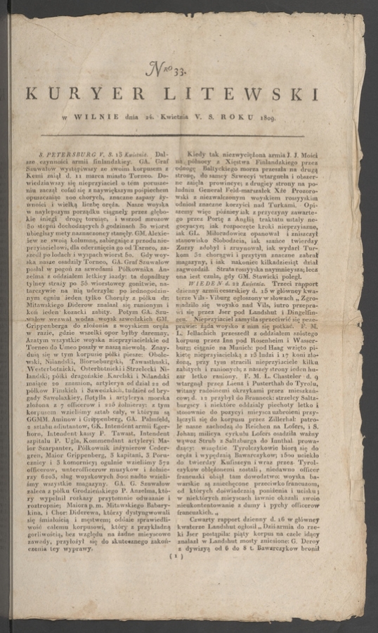 Kuryer Litewski. 1809, numero 33