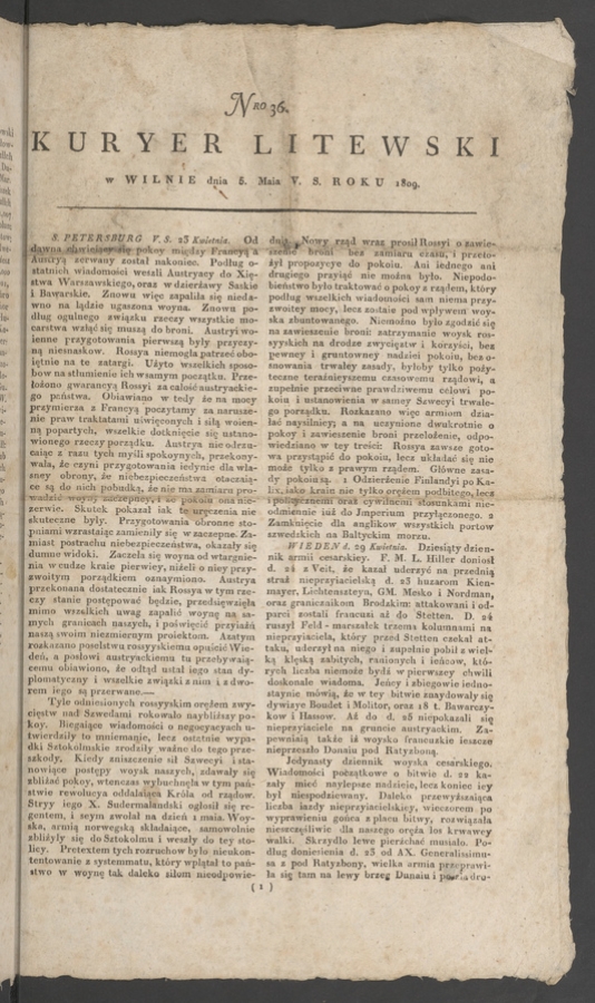 Kuryer Litewski. 1809, numero 36
