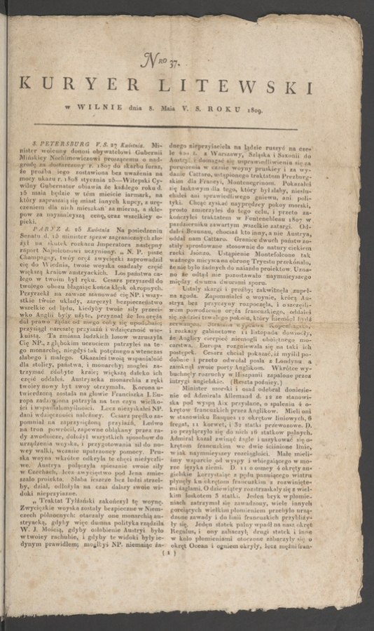 Kuryer Litewski. 1809, numero 37