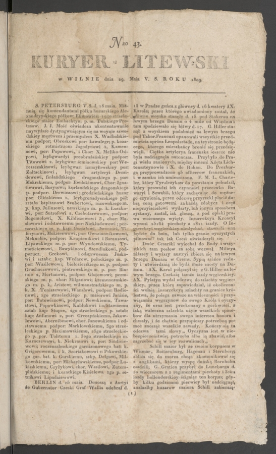 Kuryer Litewski. 1809, numero 43