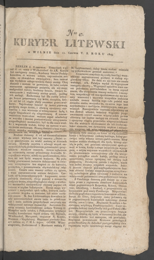 Kuryer Litewski. 1809, numero 47