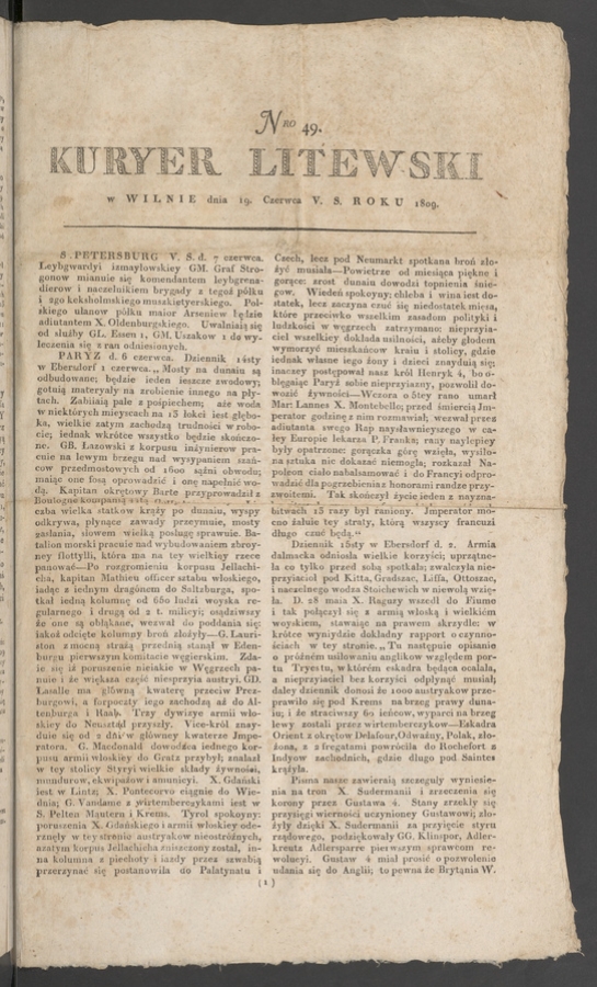 Kuryer Litewski. 1809, numero 49