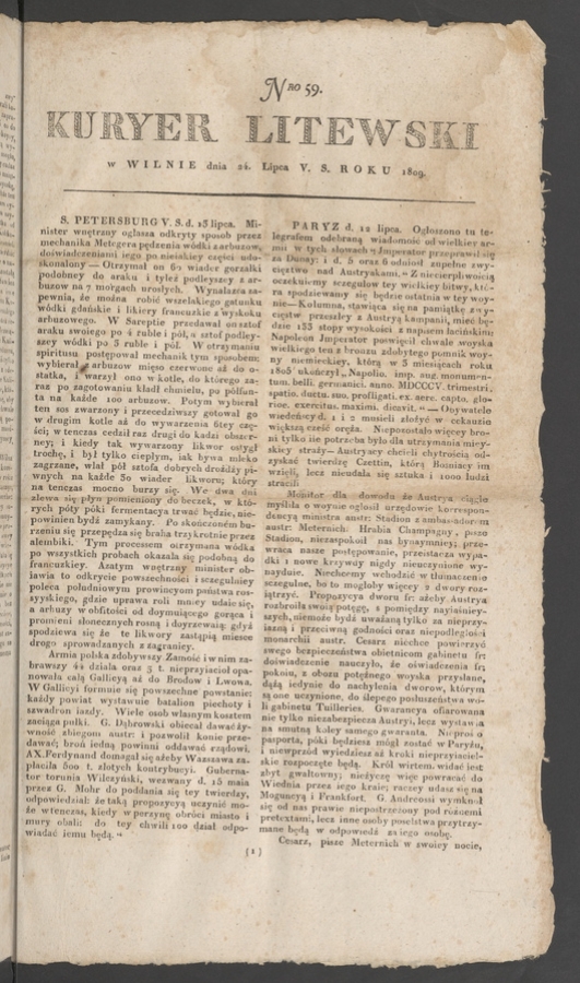 Kuryer Litewski. 1809, numero 59