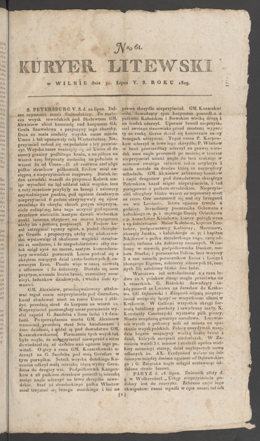 Kuryer Litewski. 1809, numero 61