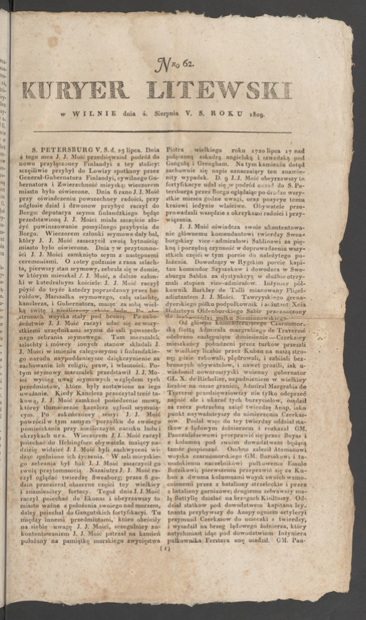 Kuryer Litewski. 1809, numero 62