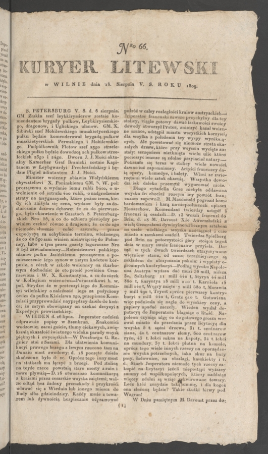 Kuryer Litewski. 1809, numero 66
