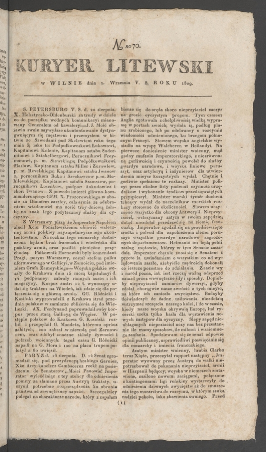 Kuryer Litewski. 1809, numero 70