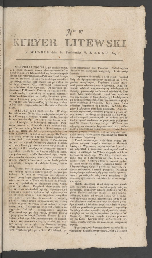 Kuryer Litewski. 1809, numero 87