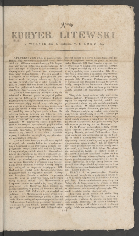 Kuryer Litewski. 1809, numero 89