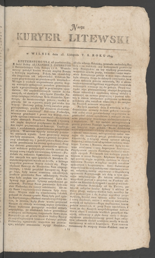 Kuryer Litewski. 1809, numero 91