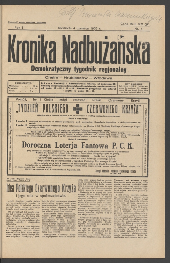 Kronika Nadbużańska&nbsp;: demokratyczny tygodnik regjonalny. Rok&nbsp;1, 1933, numer&nbsp;4