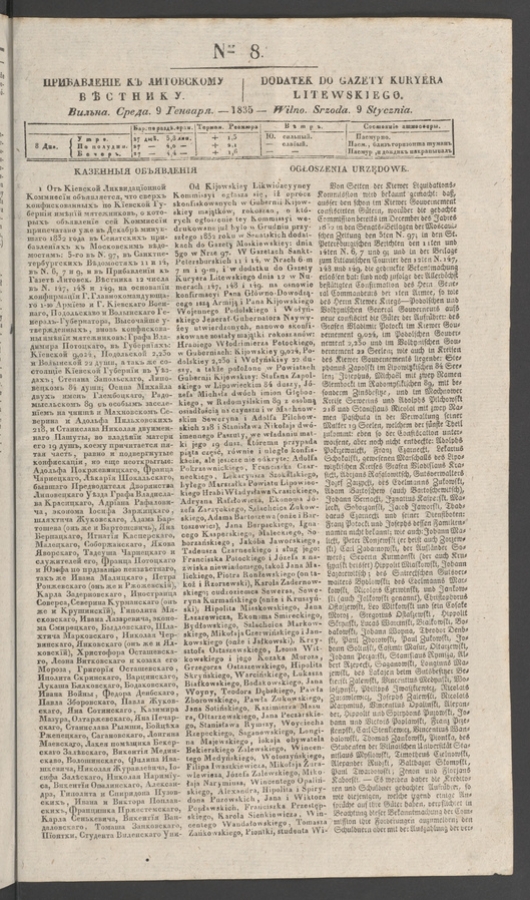 Прибавленіе къ Литовскому Вѣстнику. 1835, numer 8
