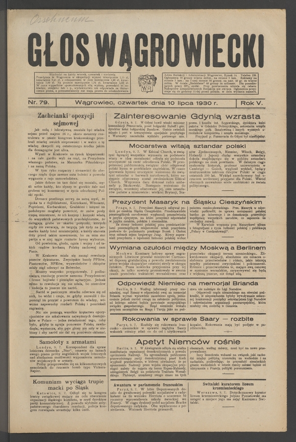 Głos Wągrowiecki. Rok&nbsp;5, 1930, numer&nbsp;79
