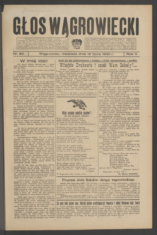 Głos Wągrowiecki. Rok&nbsp;5, 1930, numer&nbsp;80