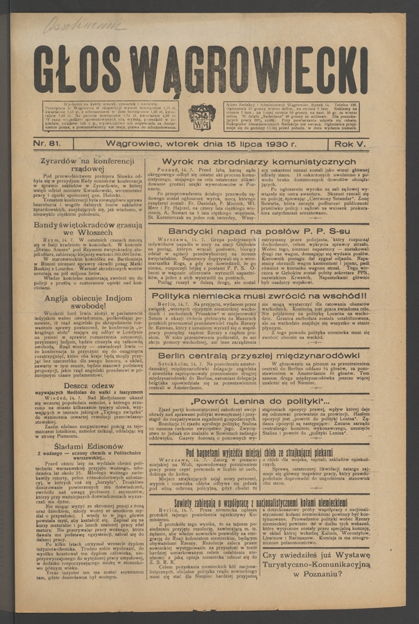 Głos Wągrowiecki. Rok&nbsp;5, 1930, numer&nbsp;81