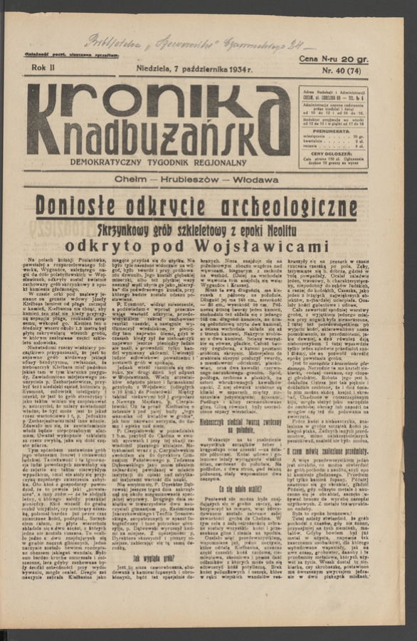 Kronika Nadbużańska&nbsp;: demokratyczny tygodnik regjonalny. Rok&nbsp;2, 1934, numer&nbsp;40