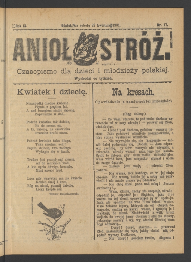 Anioł Str&oacute;ż&nbsp;: czasopismo dla&nbsp;dzieci i&nbsp;młodzieży polskiej. Rok 9, 1901, numer&nbsp;17
