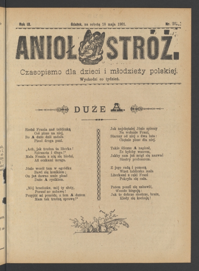 Anioł Str&oacute;ż&nbsp;: czasopismo dla&nbsp;dzieci i&nbsp;młodzieży polskiej. Rok 9, 1901, numer&nbsp;20