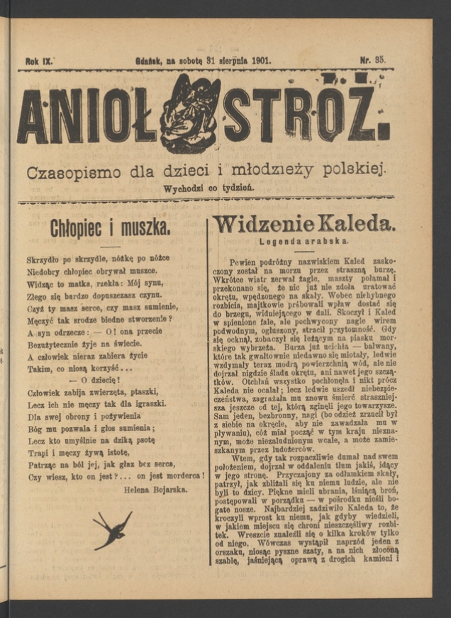 Anioł Str&oacute;ż&nbsp;: czasopismo dla&nbsp;dzieci i&nbsp;młodzieży polskiej. Rok 9, 1901, numer&nbsp;35