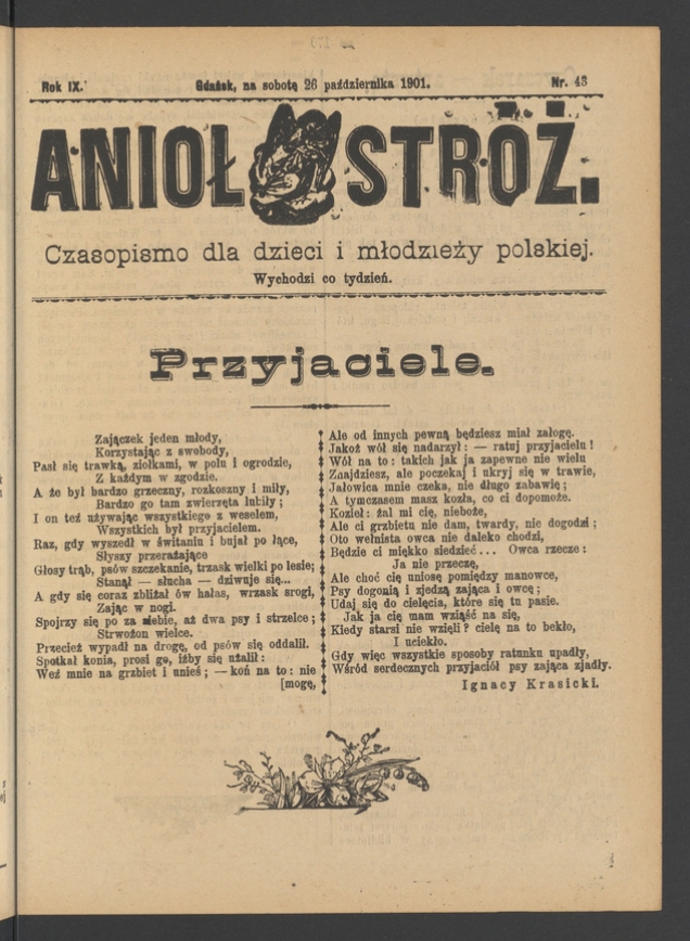 Anioł Str&oacute;ż&nbsp;: czasopismo dla&nbsp;dzieci i&nbsp;młodzieży polskiej. Rok 9, 1901, numer&nbsp;43