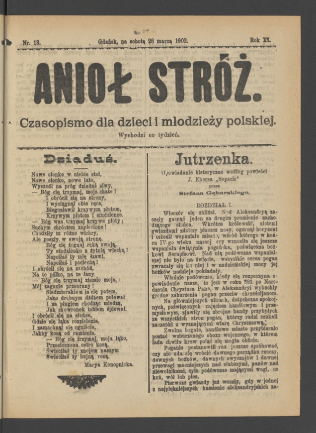 Anioł Str&oacute;ż&nbsp;: czasopismo dla&nbsp;dzieci i&nbsp;młodzieży polskiej. Rok 11, 1903, numer&nbsp;13
