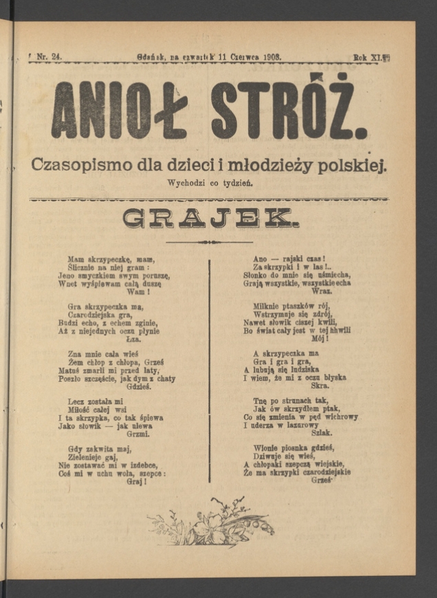 Anioł Str&oacute;ż&nbsp;: czasopismo dla&nbsp;dzieci i&nbsp;młodzieży polskiej. Rok 11, 1903, numer&nbsp;24