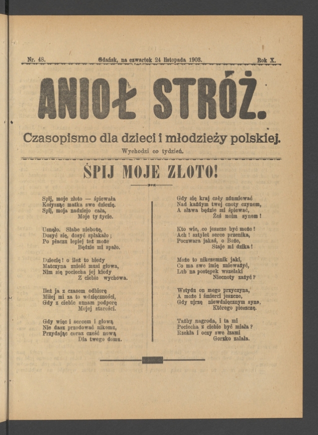 Anioł Str&oacute;ż&nbsp;: czasopismo dla&nbsp;dzieci i&nbsp;młodzieży polskiej. Rok 11, 1903, numer&nbsp;48